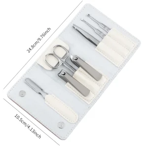 Complete Stainless Steel Nail Clippers Set with 7 Pieces for Finger & Toe Pedicure Portable Durable Wide Jaw Opening