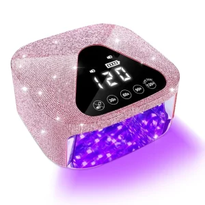 Cordless Nail Lamp 54W Nail Light Cure Lamp for Gel Nails Pink Rhinestone Rechargeable Nail Lamp