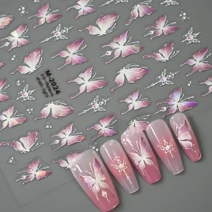 Craft French 3D Nail Art Stickers Set Grace Pink Blue Butterfly Designs for a Fresh and Elegant Manicure