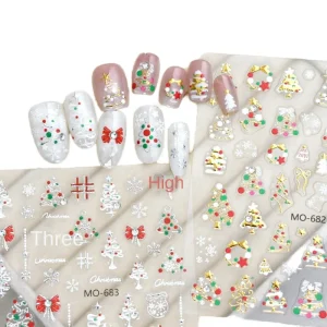 Cross-Border Christmas Series Embossed Bronzing Nail Art Stickers Diamond Snowflake Design French Style Simple Christmas