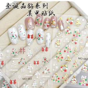 Cross-Border Christmas Series Nail Art Stickers Embossed Autumn Winter Bronzing Diamond Snowflake French Simple Design