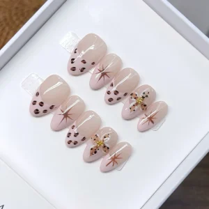 Cross Border New Style Nail Art Press On Nail Almond Shaped Nails Caramel French Cat Eye Leopard Print Nude Strip Nail Tips