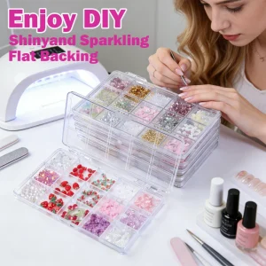Cross-border Bestseller 15-Grid Assorted Bow-Shaped Ribbon PET Nail Art Charms Gift Box Set