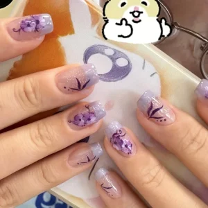 Cross border E commerce Bestseller 24 piece purple Gradient Sparkling French style Pre Designed Press on Nails