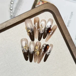 Crystal 3D Carved Eye Tips Acrylic High Quality Handmade Press on Nails