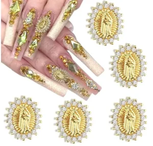 Crystal Diamond Nail Decoration Virgin Mary 3D Nail Alloy Art Metal Nail Charms