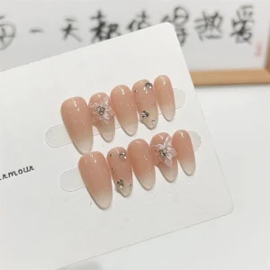 Crystal Nude Ombre French Tip Jelly Elegant Detachable Tips Acrylic High Quality Handmade Press on Nails