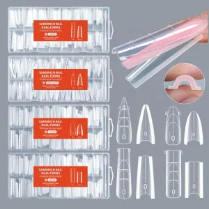 Custom 256 Pcs Box 16 Sizes Square and Long Stiletto Nail Extensions Dual Nail Forms Nail Tips Sandwich Dual Forms for Nails