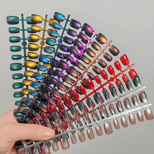 Custom 30pcs Cat Eye False Nails Short Square Artificial Prefabricate Nails Full Cover Removable Tips Finger Design