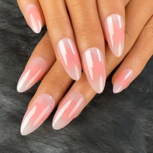 Custom Acrylic Natural Soft Peach Pink Ombre Almond Glossy Gel Press On Nails