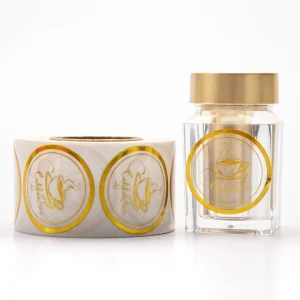 Custom Adhesive Private Cosmetic Clear Vinyl Waterproof Bottle Sticker Roll Transparent Hot Stamping Gold Foil Logo Sticker