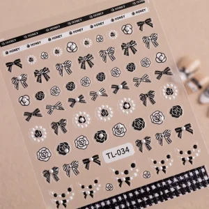 Custom Bow and Plaid 5D Embossed Tweed & Pearl Nail Stickers for Salons