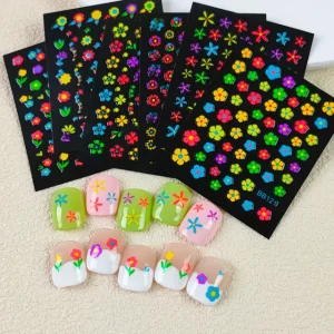Custom Cute Flower 3D Self Adhesive Non Toxic BPA Free Child Safe Nail Stickers Brightly Colored French Tip Luxury Sticker