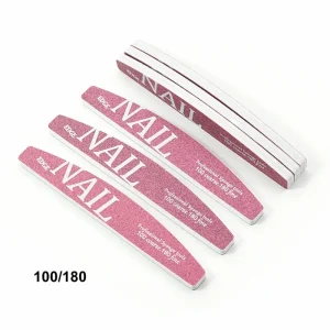 Custom Deluxe Japanese Durable Double Sided Half Moon Eva Pink Nail File Buffer 100 180