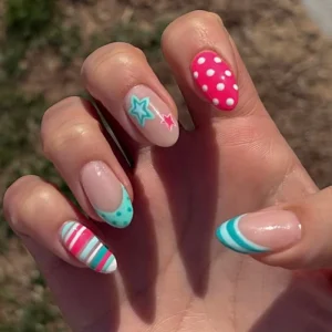 Custom Design Summer Short Almond Printing Nails Long Lasting Waterproof Soft Gel Nails High Quality Press On Nails