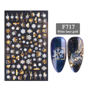 Custom F712 719 Self Adhesive Christmas Tree Christmas Gold Snowflake Decal Manicure Laser Nail Foil Wraps 3D Nail Stickers