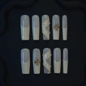 Custom Full Cover French Nail Tips ABS Material Square T Shape with Coffin Design for Finger Application
