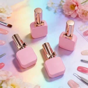 Custom Glass Empty Nail Gel Polish Bottle 10ml Pink Square with Paddle Brush