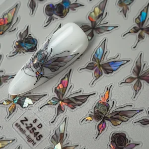 Custom Glossy Black White Laser Butterfly Nail Stickers Adhesive 3D DIY Sticker Press on Nail Decal