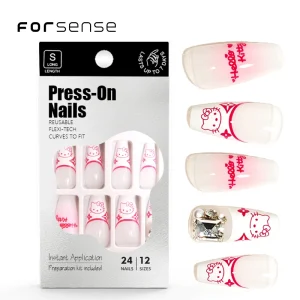 Custom Handmade Cute Hello Kitty Press on Nails Designer Cartoon Reusable Wear Fake Nail Luxury 3d Coffin False Nails