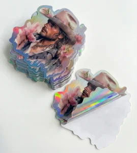 Custom High Quality Logo Waterproof Holographic Crushed Glass Vinyl Kiss Cut Stickers Paper Set Premium Packaging Labels
