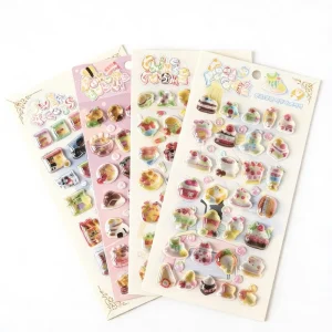 Custom High quality 3D Puffy Stickers Eco friendly PVC Crystal Stickers Waterproof Adhesive Cute Cartoon 3D Relief Stickers
