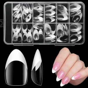 Custom Logo 120 Pcs Gel Personalized French Tip Almond Press on Nails