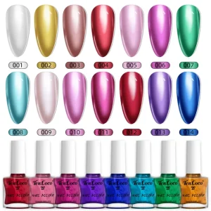 Custom Logo 14 Colors Mirror Metal Nail Polish Long Lasting Non Fading No Bake Quick Dry Oil Based Nail Polish