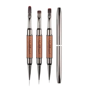Custom Logo 2 in 1 Sandalwood Nail Art Brush Set Gel Liner Nail Art Brushes