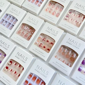 Custom Logo 24pcs Gel Press on Nails Building Gel French Fake Nails Thick Short Nails Press on Tips
