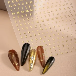 Custom Logo 5D Embossed Gold Foil Waterproof Heart Nail Decals Safe Eco Friendly Long Lasting for Salon DIY Nail Design