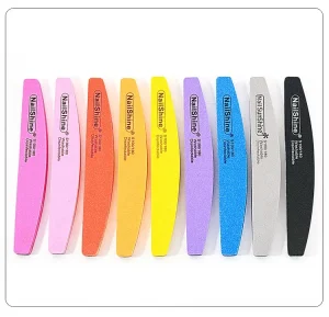 Custom Logo Colorful Half Moon Nail Buffer 100 180 Washable Disinfectable Nail File Double Sided Sponge Nail File