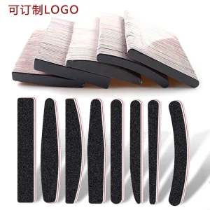Custom Logo Double Side Nail File Buffer EVA Sponge Grit Sandpaper Sticks Straight Pattern Manicure Tool with Black Finish