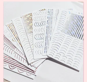 Custom Logo French Nail Stickers Gold Silver 3D DIY Press on Nail Decals Package Line Curve Design Nail Supplies Decoration Art