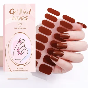 Custom Logo Gel Polish Nail Stickers Supplies Solid Color Gel Nail Wraps Semi Cured Vermilion Color Long Lasting Gel Nail Strips