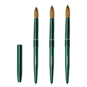 Custom Logo Green Metal Handle 100% Sable Kolinsky Round Head Green Ferrule Acrylic Nail Brush for Acrylic Powder