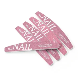 Custom Logo Half Moon Nail Files 100 180 Thick Pink Double Side Buffer Sanding Block for Grinding Finger Nails Made Emery