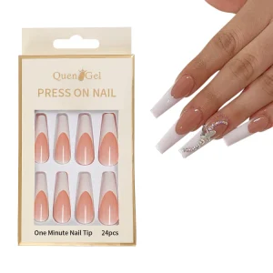 Custom Logo Long Coffin Press on Nails 24pcs High Quality Artificial Fingernails French Acrylic Press on Nail Tips
