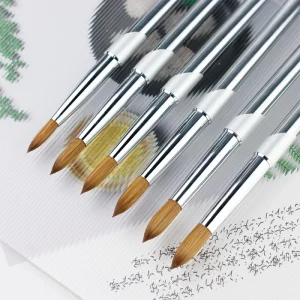 Custom Logo Metal Handle Round Hair Nail Art Brushes 100% Pure Kolinsky Nail Art Brushes for Nail Powder