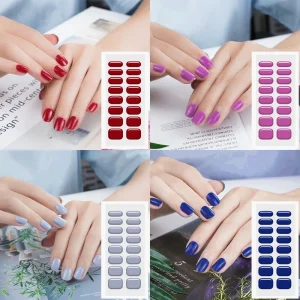 Custom Logo Pour Color Nail Wrap Stickers UV Gel Semi Cured Gel Nail Sticker Clear 16 Strips