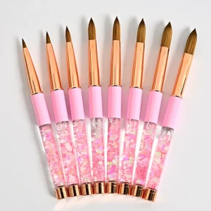 Custom Logo Real Kolinsky Hair Pink Acrylic Glitter Handle Acrylic Nail Brush for Acrylic Nails Art