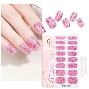 Custom Logo Service Non-toxic Semi Cured Gel Nail Art Salon Stickers Self-Adhesive Polish Nail Wraps 16 Strips with Uv Lamp