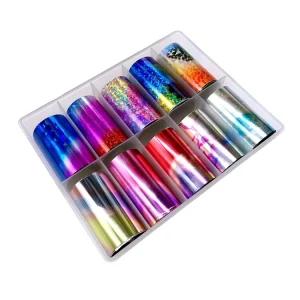 Custom Logo Shiny 2D Nail Stickers 4x100cm Transfer Foil for DIY Beauty Non toxic Thin Nail Art Sticker