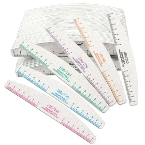 Custom Logo Wood Nail File Washable 80/100/180/240 Grit Half Moon Nail File with Ruler