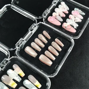 Custom Luxury Handmade False Nails Press on Artificial Fingernails with Diamond Shiny Star Pearl Fake Acrylic Nails