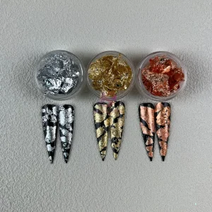 Custom Nail Art Stickers Gold Foil Silver Flakes DIY Decoration