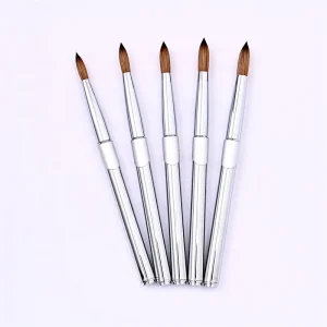 Custom Nail Brush with 100% Kolinsky Hair Silver Finish Custom Logo Packaging