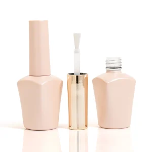 Custom Pink Glass Nail Lacquer Bottle 12ml UV Gel Nail Polish Bottle With Brush and Plastic Cap