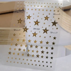 Custom Plastic 3D Star Nail Art Stickers Non-Toxic Gold Silver Black White 4-Point DIY Decals with Custom Logo Bulk