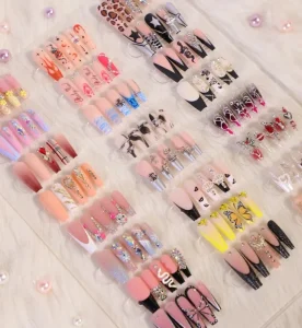 Custom Press on Nails Ballerina Medium Coffin Heart Pearl French Tip Nails Manicure Abs Stick on Nails